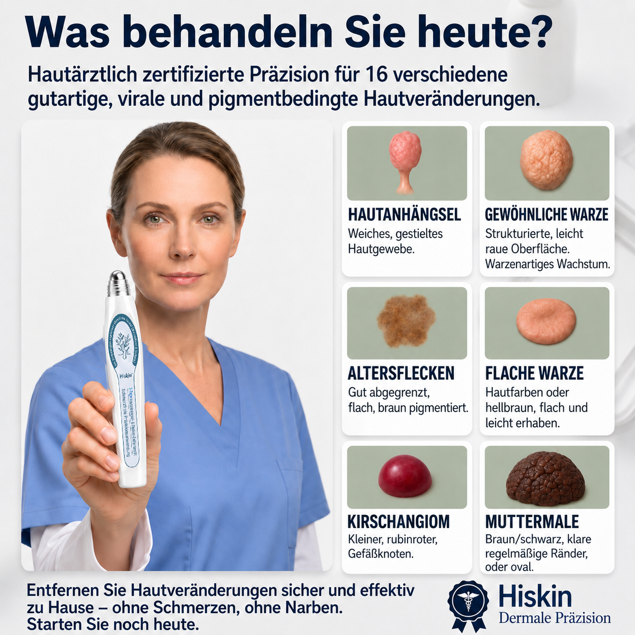 HISKIN®👩‍⚕️ 7-Tage-Hautmakel- & Hautanhängsel-Entferner Schmerzfreier Rollerball-Stift zur schonenden Entfernung von Hautanhängseln und Hautflecken – narbenfrei